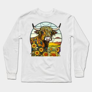 Sunflower Stained Glass Highland Cow #10 Long Sleeve T-Shirt